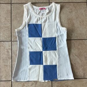 White and Blue Sleeveless Blouse